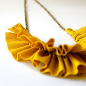 Linen ruffle necklace in mustard yellow. image 1