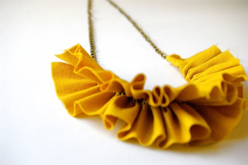 Linen ruffle necklace in mustard yellow. image 1