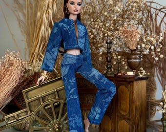 1:6 12" Fashion dolls /Fashion Royalty Denim Jacket Jeans and Blouse