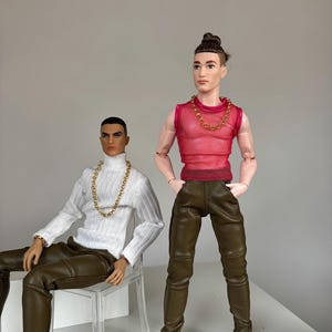 1:6 12&quot; 32cm Fashion Royalty male dolls by Integrity Toys clothes / made to move / BMR 1959 faux leather trousers and tops