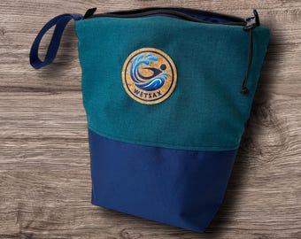 Teal & Navy Waterproof Swim Bag: Small Lined Beach Bag
