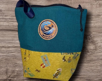 Teal Waterproof Swim Bag: Small Lined Beach Tote