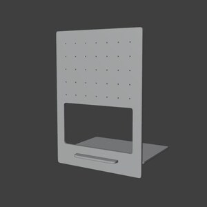 Puede incluir: Expositor de pendientes gris claro con forma rectangular. Cuenta con una serie de peque&ntilde;os agujeros para sujetar pendientes, un recorte rectangular y una peque&ntilde;a balda en la parte inferior. Fabricado con un material s&oacute;lido, est&aacute; dise&ntilde;ado para mantenerse en pie.