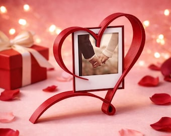 Marco de fotos Polaroid con forma de corazón STL / Soporte para fotos con impresión 3D para San Valentín (archivo digital)