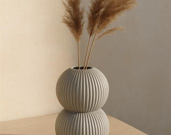 Modern Ribbed Double Sphere Vase: 3D Printed STL File (Digital File)