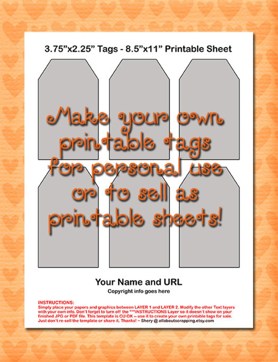 Printable Tags Template 0001 3.25 In. by 2.25 In. DIY - Etsy