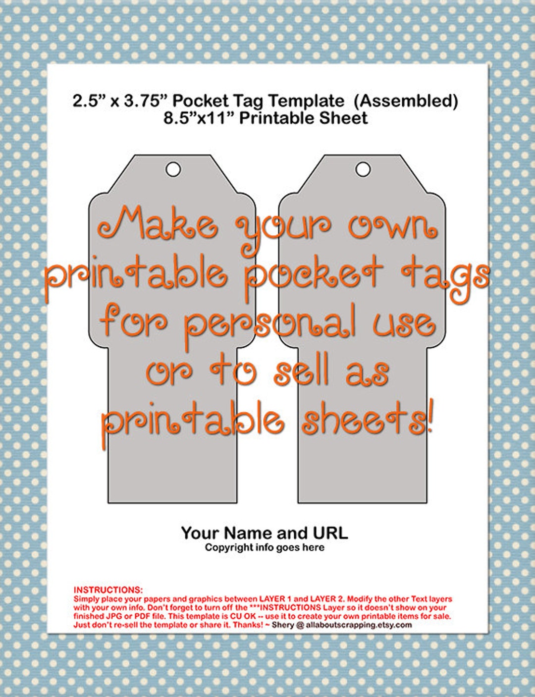 Printable Pocket Tag Template 0030 2.5 in by 3.75 In. DIY - Etsy