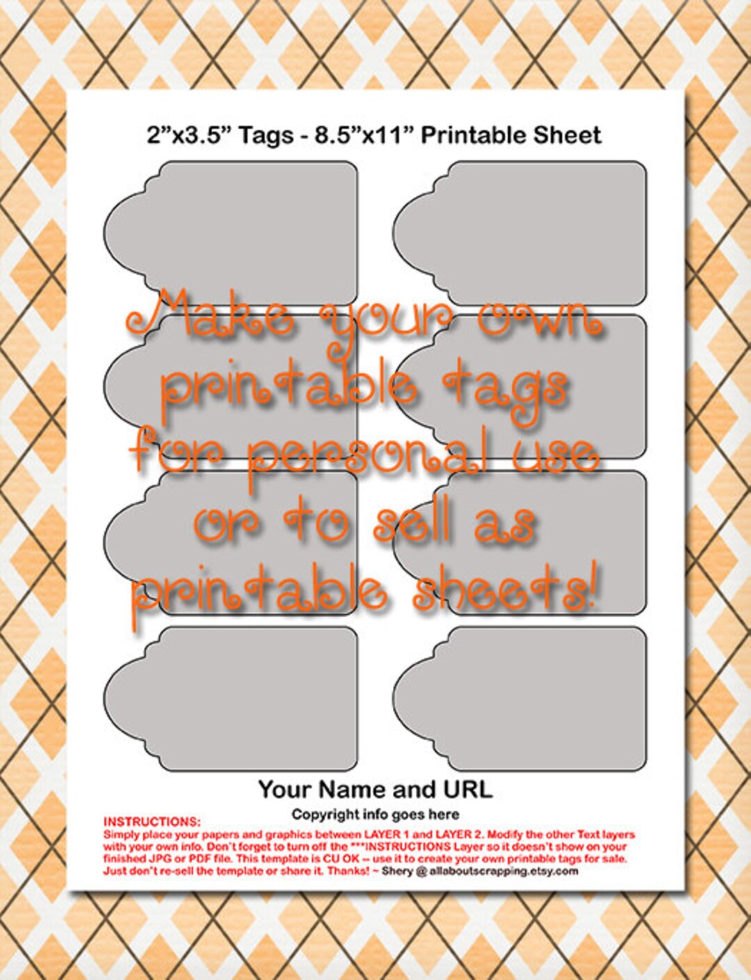 Printable Tags Template 0010 2 In. by 3.5 In. DIY Digital - Etsy