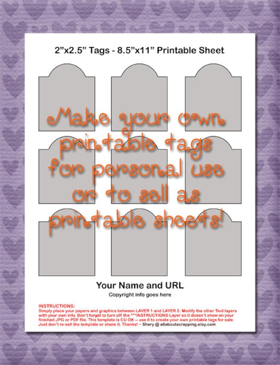 - DIY Digital Template in Photoshop Format Printable Tags Template 0006-2 in Instant Download by 2.5 in Commercial Use OK