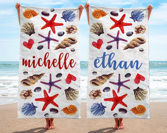 Starfish Seashells Beach Towel: Personalized Bachelorette Pool Party Favors