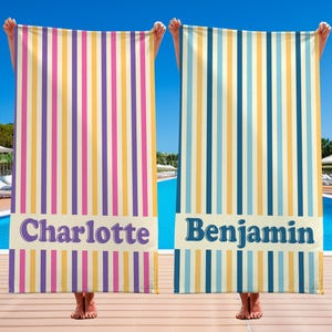 Personalized Multi-Color Striped Beach Towel: Kids Pool Party Gift