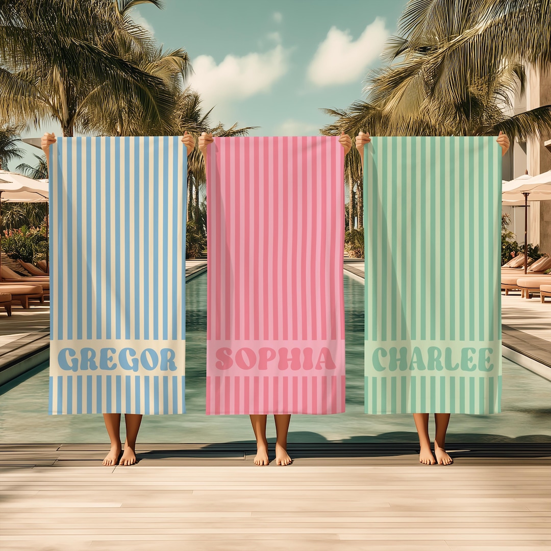 Personalized Groovy Striped Beach Towel: Custom Bachelorette Party Gift - 30"60" Adult Premium, Style 8