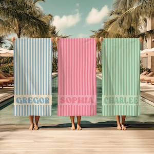 Personalized Groovy Striped Beach Towel: Custom Bachelorette Party Gift