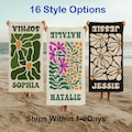 Retro Flowers Custom Beach Towel: Personalized Wedding - Birthday - Vacation Gift