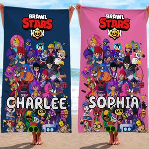 Custom Brawl Stars Beach Towel with Name, Brawl Stars Gamer Gift, Supercell Merch, Birthday Gift for Gamer, Brawl Stars Player Beach Towel