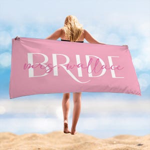Custom Bride Beach Towel, Personalized Bride Beach Towel, Wedding Beach Towel, Mrs. Beach Towel Gift, Bachelorette Pool Towel, Vacation Gift