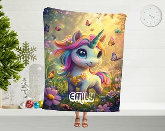 Personalized Unicorn Blanket: Minky Sherpa Custom Baby Kids Blanket