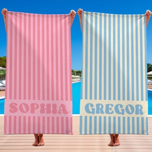 Personalized Groovy Striped Beach Towel: Custom Bachelorette Party Gift
