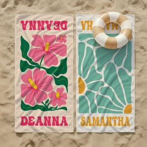 Retro Flowers Custom Beach Towel: Personalized Wedding - Birthday - Vacation Gift Bild 15