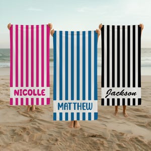 Striped Personalized Beach Towel: Custom Party & Vacation Gift