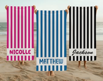 Striped Personalized Beach Towel: Custom Party & Vacation Gift