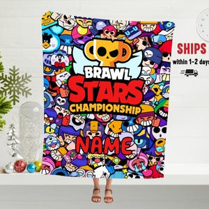 Brawl Stars Championship Blanket with Name, Brawl Stars Gamer Gift, Supercell Merch, Christmas Gift for Gamer, Brawl Stars Player Blanket