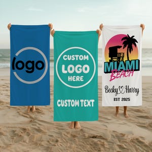 Custom Logo Text Beach Towel, Pool Towel Gift Appreciation, Towel Gifts for Coworker, Summer Lovers Gift, Company Logo Gift for Personels