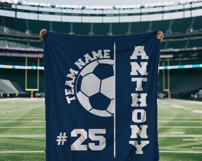 Personalized Soccer Blanket: Custom Name & Number, Soccer Player and Lover Minky Sherpa Throw