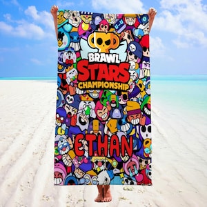Brawl Stars Championship Beach Towel with Name, Brawl Stars Gamer Gift, Supercell Merch, Birthday Gift for Gamer, Brawl Stars Beach Towel