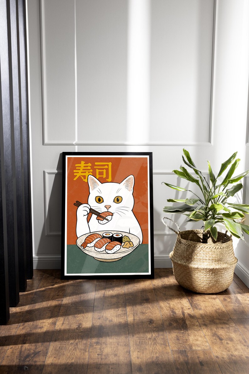 Sushi Cat Art Print – Japanese Food Poster – Funny Cat Wall Décor ...