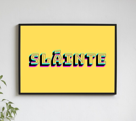 Sláinte (Cheers) - Retro 3D Typography Print - Irish Cheers Wall Art