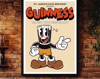 The Pint With Personality - 1930s Cartoon Style Irish Stout Print – Vintage Guinness Poster