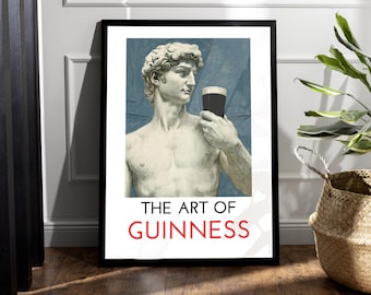Irish Stout Print - Michelangelos David mit Pint - Moderner irischer Stout-Druck