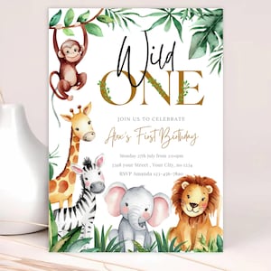 Editable Safari First Birthday Evite, Wild One Birthday, 1st Birthday Digital Invite, Jungle First Birthday Evite, Jungle Animals Party