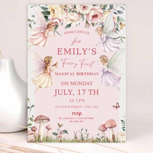 Editable Fairy 1st Birthday Invitation: Magical Enchanted Party (PDF Format