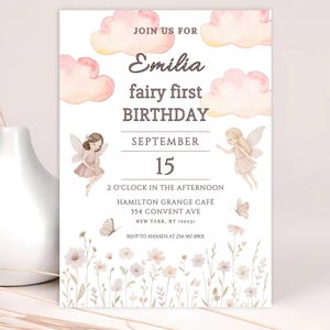 Editable Fairy First Birthday Invitation: Boho Garden Party (Digital)