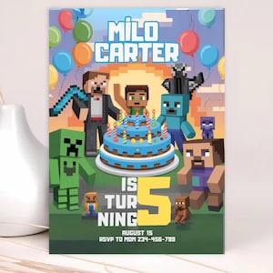 Invitación de cumpleaños de Pixel Gaming / Plantilla imprimible