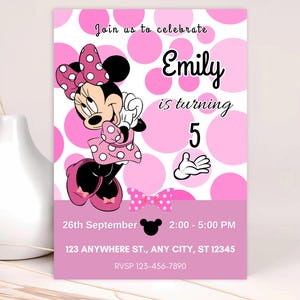 Minnie mouse Birthday Invitation, Editable Minnie mouse Birthday Invitation Template, Printable Minnie mouse girl’s Party Invitation