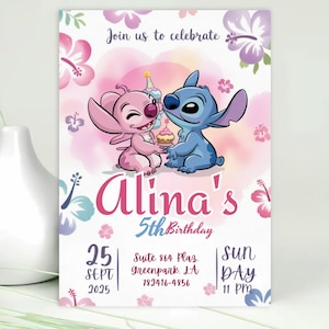 Editable Stitch and Angel Birthday Invitation | Party Template