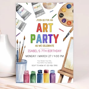 Editable Art Birthday Party Invitation, Art in Party Birthday Party Invite, PRINTABLE Art Painting Artist Birthday Mobile Invitation
