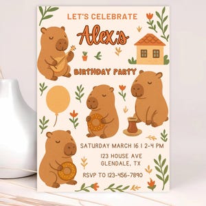EDITABLE Capybara invitation, Kawaii Capybara Birthday Invite, Capy Birthday Invite, Capybara Party Invite, Digital Template, Capybara Cute