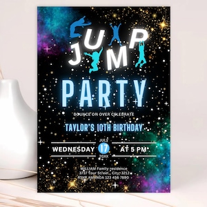 Editable Galaxy Trampoline Birthday Invitation (Digital Download)