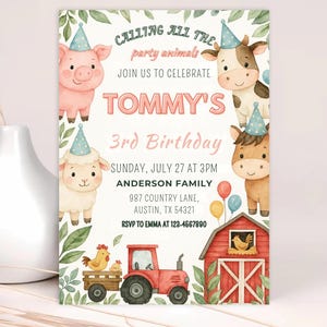 Farm Birthday Invitation, Farm Animals Party Invites, Barnyard Animals Ranch Kids Birthday Invitation, Editable Farm Invitation