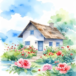 Rose Cottage - Instant Digital Download. Perfect for Clip Art, Card Making and Printing. 1 PNG
