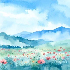 Champ de coquelicots - Téléchargement numérique instantané. Parfait pour les cliparts, la fabrication de cartes et l'impression. 1 PNG