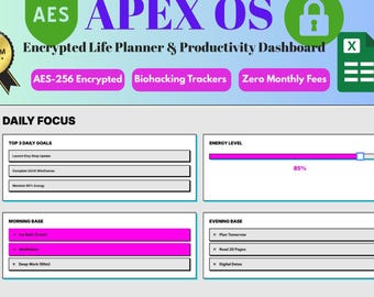APEX OS: Painel de controle de alto desempenho do Google Sheets, planejador de vida criptografado, rastreador de metas e biohacking, sistema de produtividade seguro.
