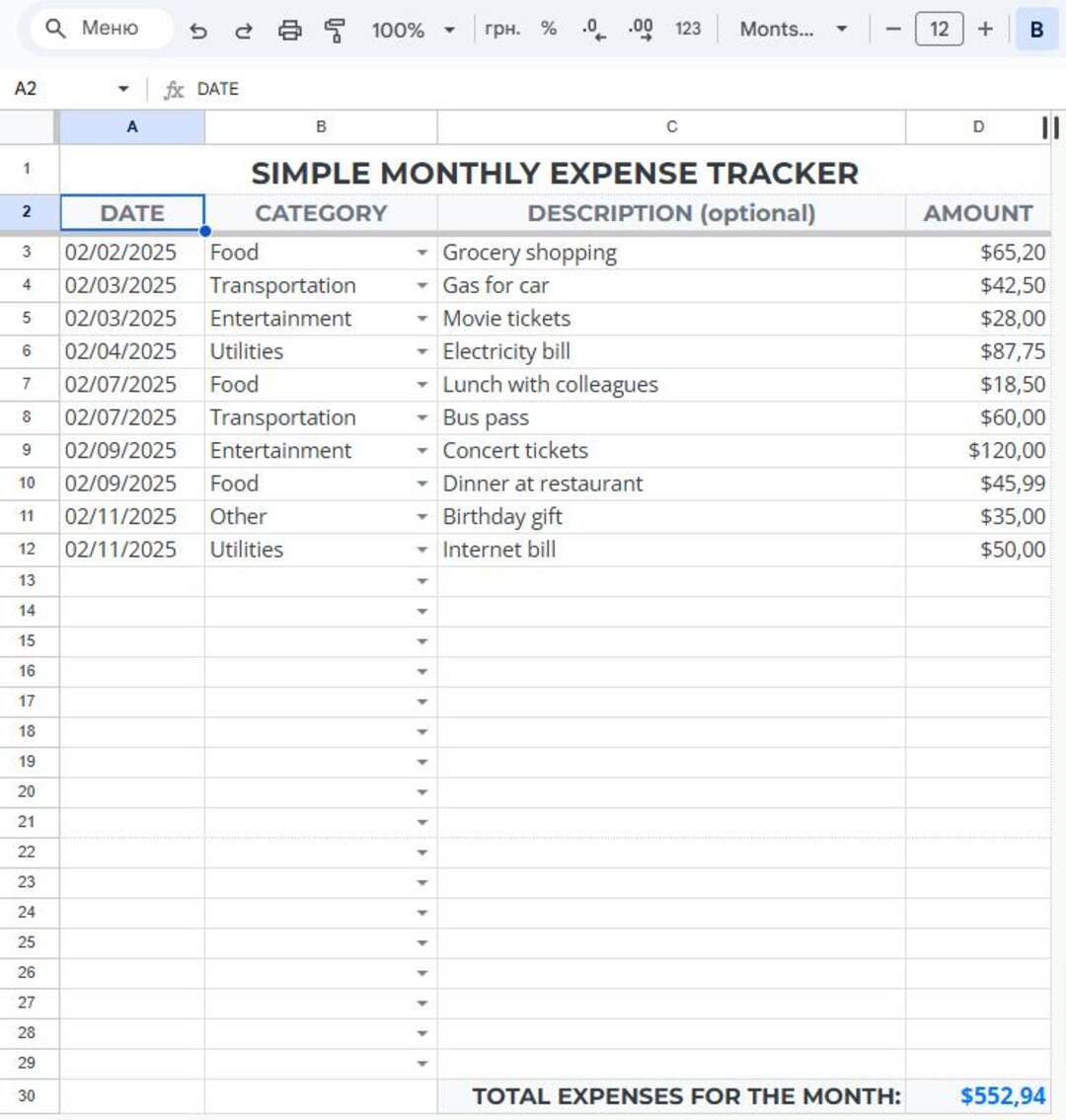 Simple Monthly Expense Tracker - Etsy
