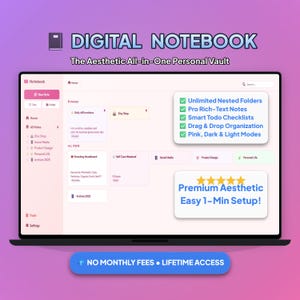 Digital Notebook Google Sheets Template | Aesthetic Student Planner | Project Manager |Second Brain | Notion Alternative |No Monthly Fee App