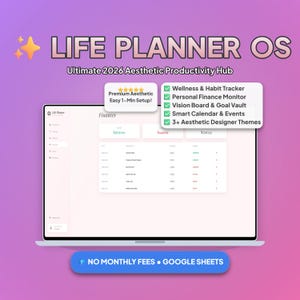 2026 Aesthetic Life Planner Google Sheets, Daily Digital Dashboard, That Girl Habit and Budget Tracker, Wellness Journal, ADHD Life OS
