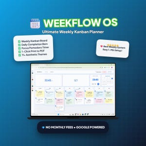 WeekFlowOS | Kanban Weekly Planner | Drag & Drop Digital Organizer | Printable To-Do List | Pomodoro Timer | Google Sheets Web App